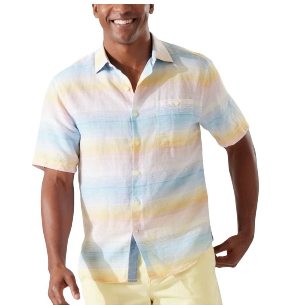 Tommy Bahama Linen Blend Men's Multicolor Striped Shirt sz XL summer beachy